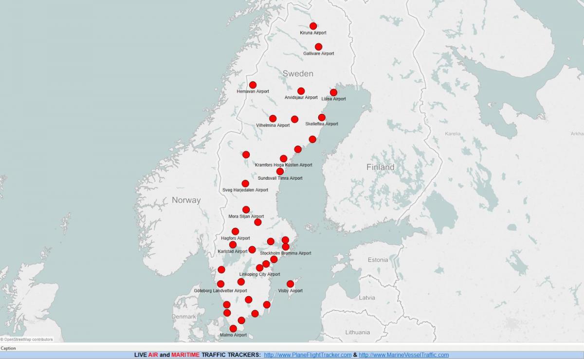 mapa lotnisk w Szwecji