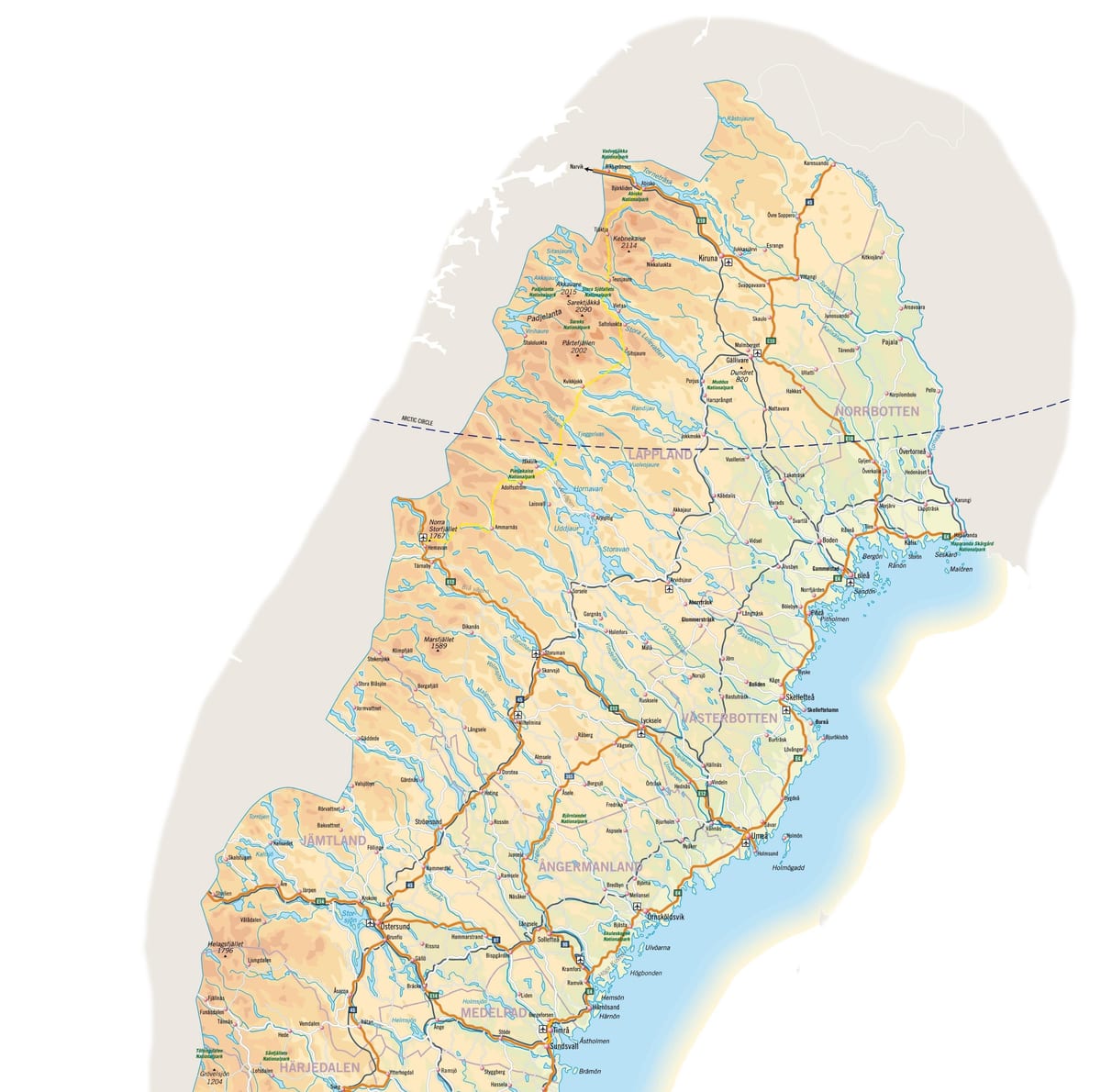 mapa Północnej Szwecji