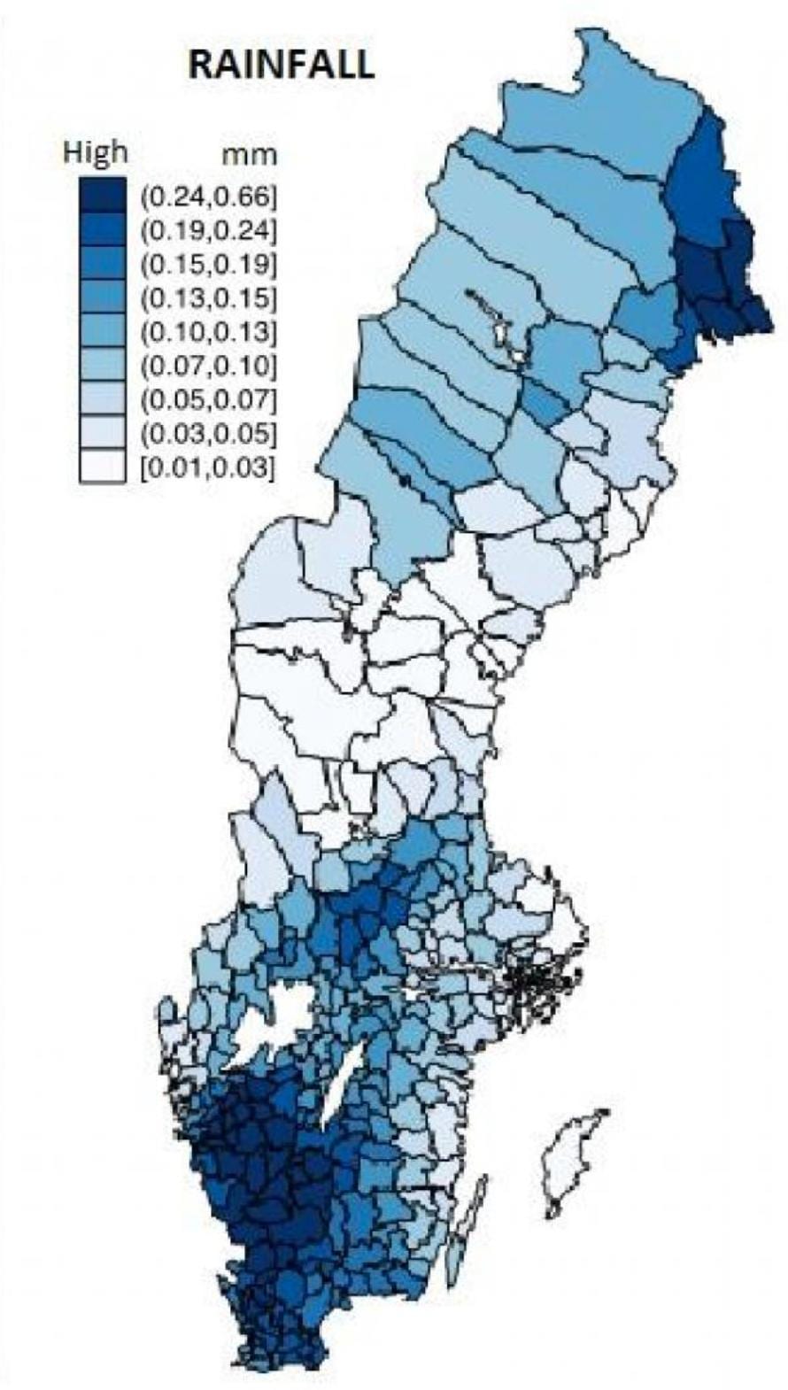 mapa Szwecji deszcz