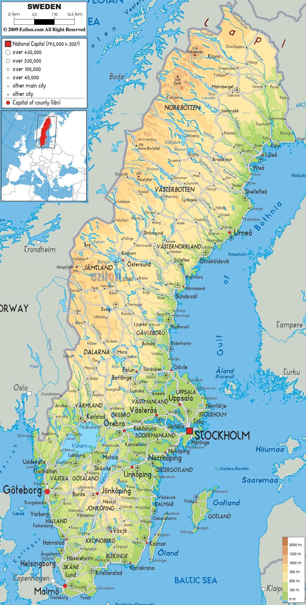 geograficzna mapa Szwecji