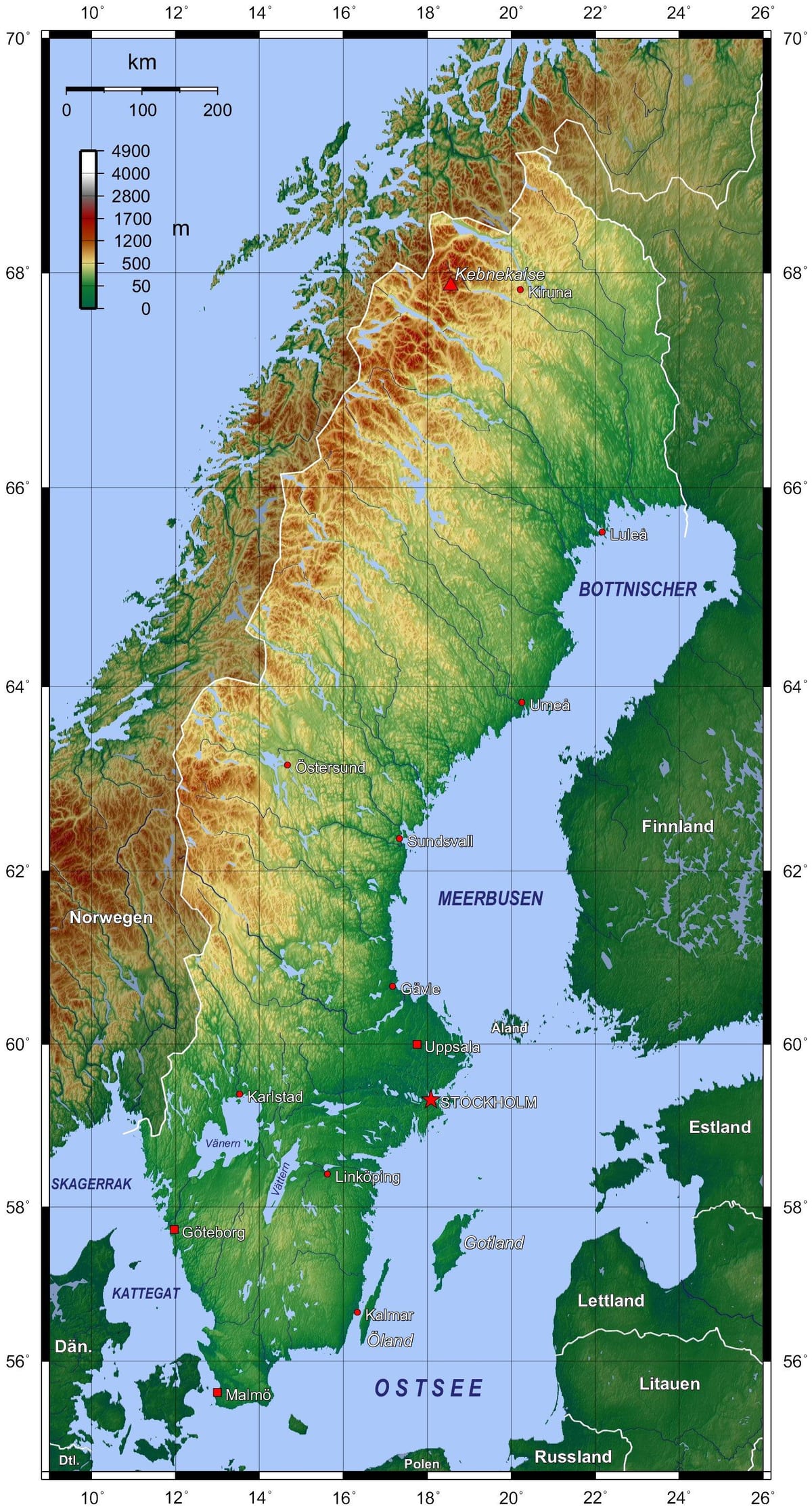 topograficzna mapa Szwecji