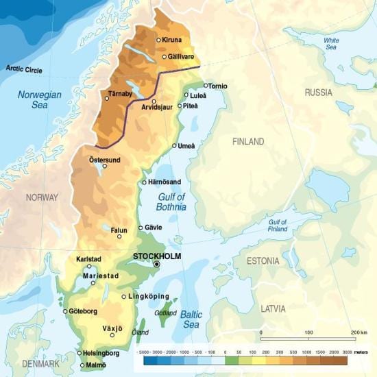 mapa Szwecji wysokości