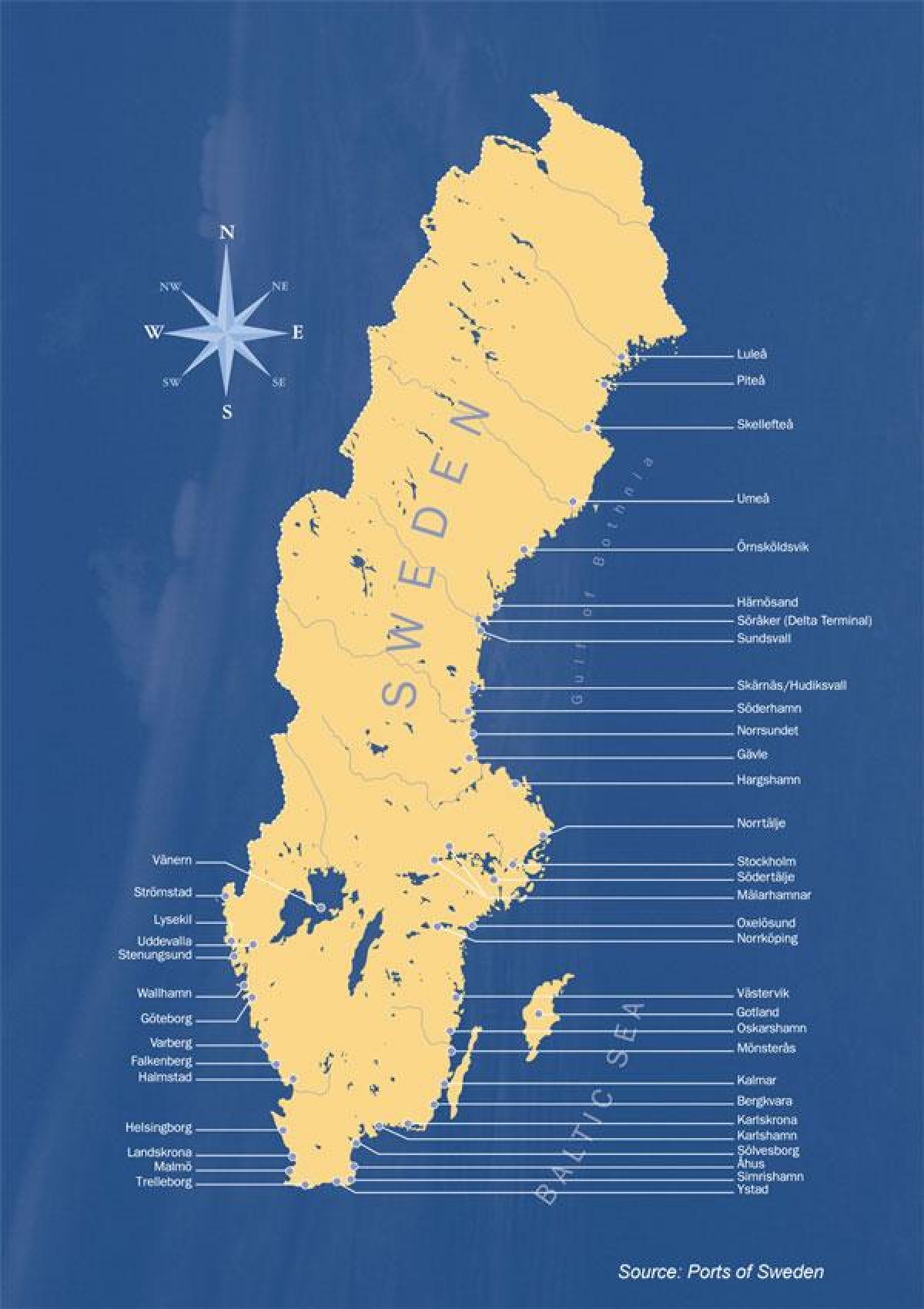 mapa Szwecji porty
