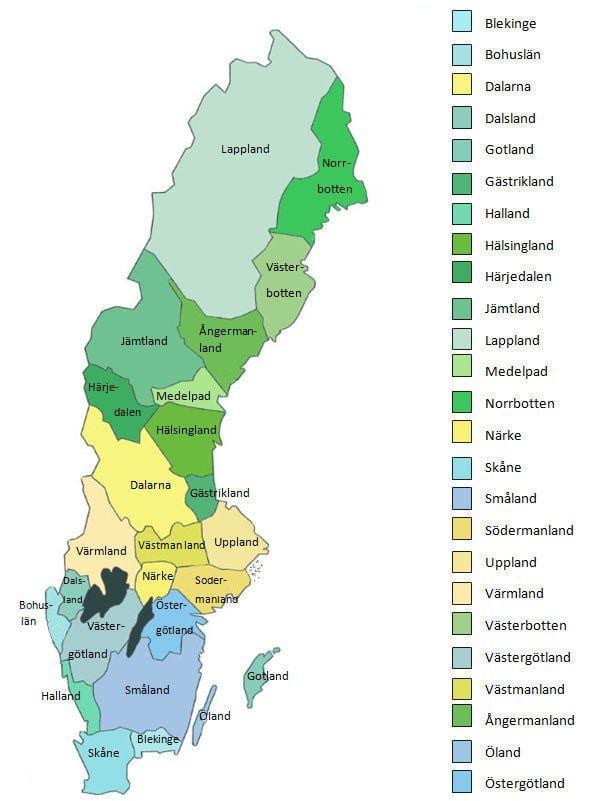 mapa prowincji Szwecji