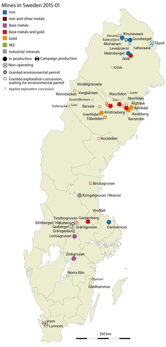 mapa Szwecji zasobów naturalnych