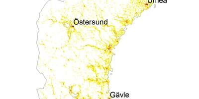 Mapa gęstości zaludnienia Szwecji